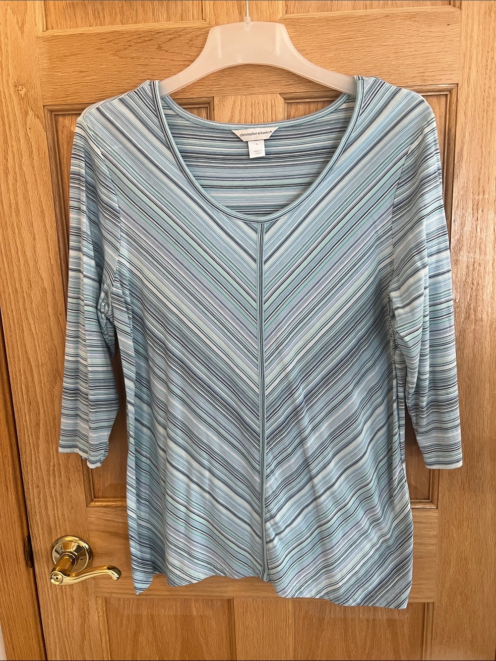 Christopher & Banks Light Blue Multi-Stripe V-Neck Long Sleeve Top